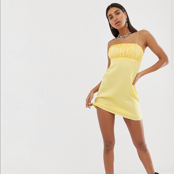 Reclaimed Vintage Yellow Silk Mini Dress - Picture 2 of 2